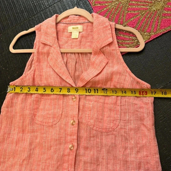 Anthropologie Maeve Felicity Sleeveless Button Front Linen Top Light Red SZ US 6 - Picture 10 of 11
